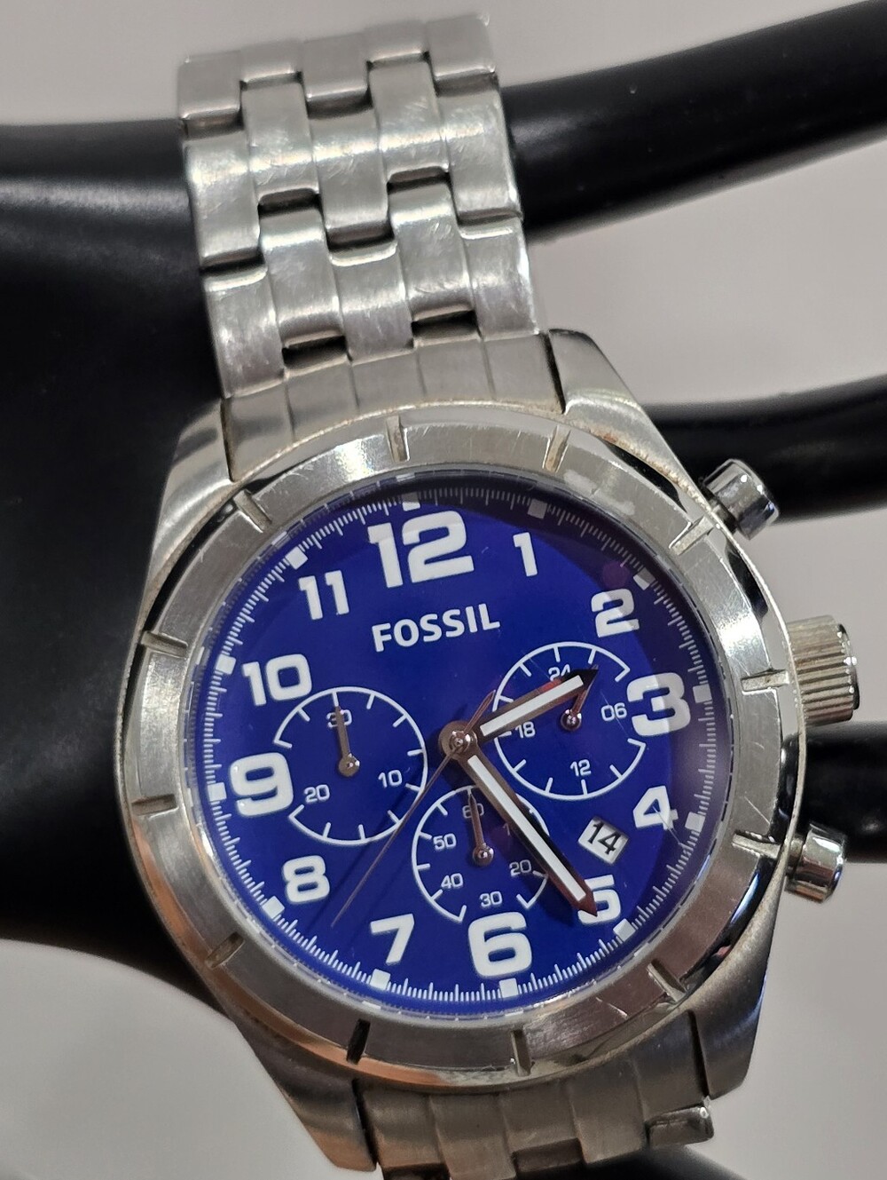 Fossil Men's Stainless Steel Blue Dial Chronograph Watch BQ1239